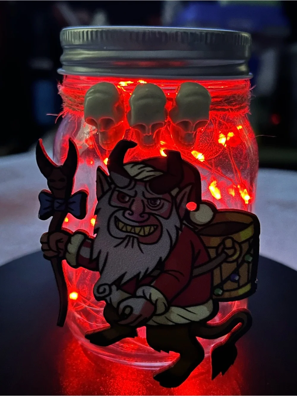 XMAS KRAMPUS FAIRY-LIGHT DECOR JARS/16OZ/7 FEET OF RED LIGHTS/HANDMADE/PICK ONE!